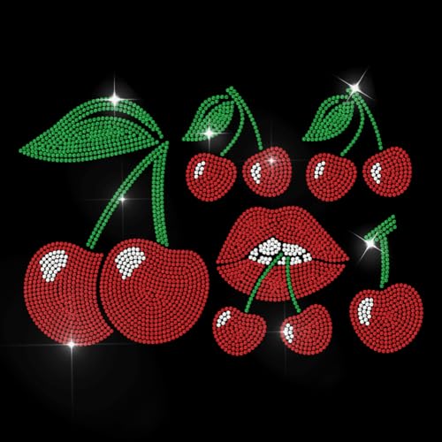 MAYJOYDIY 5 Stil Rote Kirsche Strass Aufkleber Zum Aufbügeln Sexy Lippen Hotfix Transfer Aufkleber Kristallfrucht Wärmeübertragungs Patch Für T Shirts Hüte Jacken Kleidungsstücke Taschen DIY Dekor von MAYJOYDIY