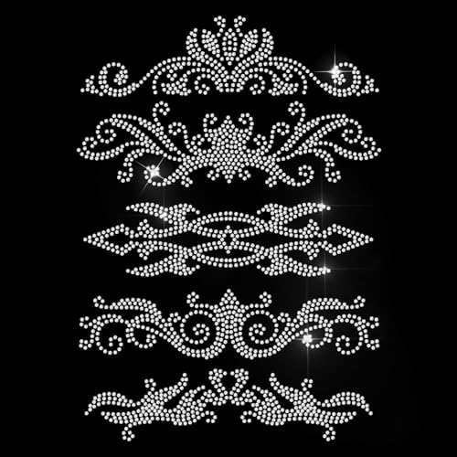 MAYJOYDIY 5 Stil Vintage Blumenrand Hotfix Strass Aufbügeln Spitzenbordüre Kristall Strass Aufkleber Hotfix Transfer Bling Strass Aufkleber Kleidung Reparatur Applikation für T-Shirt Hut Hosen Tasche von MAYJOYDIY