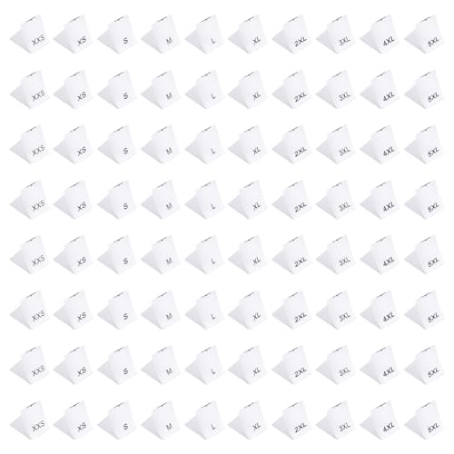 MAYJOYDIY 500Pcs Weißes Größenetikett Für Kleidung Zum Nähen XXS 5XL Gewebte Kleidungsetiketten Kleidungsstoff Besticktes Etikett Mix Aus Kleidungsbastelbändern Etiketten Für Hemden Hosen(10 Stile) von MAYJOYDIY