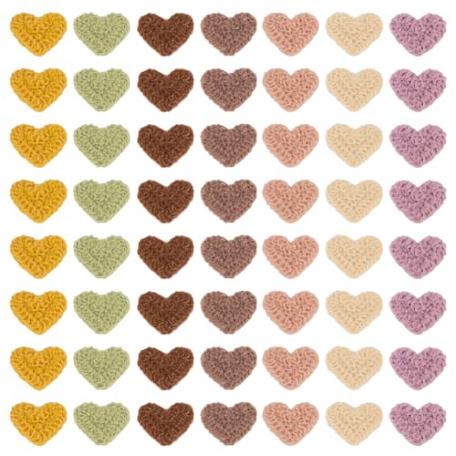 MAYJOYDIY 56 Stück Herz-Häkelapplikationen, 7 Farben, Strickwolle, Garn, Flicken für DIY-Kostüme, Hüte, Taschen, Ohrringe oder Haargummis, Zubehör von MAYJOYDIY