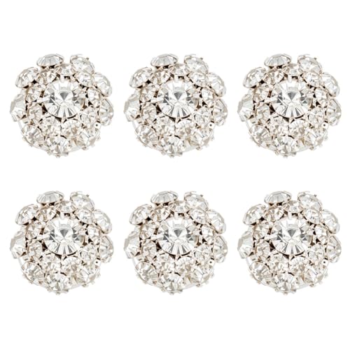 MAYJOYDIY 6 Stück Silberne Blumenmuster Legierung Strass Knopfabdeckung 21.5×20.5mm Abnehmbarer Kristallknopf Dekorative Clips Schmuck Für Blusen Kleidung DIY Urlaubsverzierungen von MAYJOYDIY