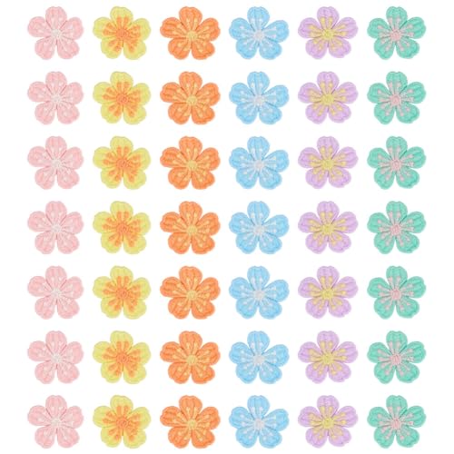 MAYJOYDIY 60 Stück Blumen Strickflicken 6 Farbe Süße Blumen Aufnäher Zum Aufbügeln Bestickte Applikationen Mit Blütenblatt Ornament Für DIY Handwerkskunst Kleidung Ohrringe Rucksack Dekoration von MAYJOYDIY