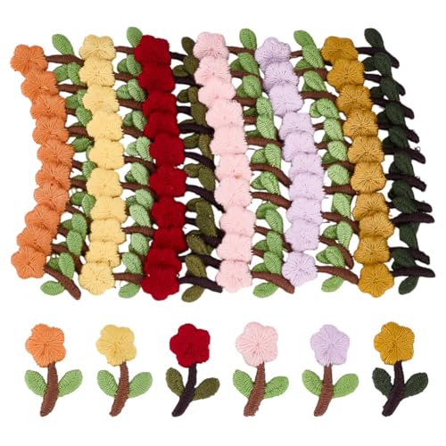MAYJOYDIY 60 Stück Häkel Blumenapplikation 27×18mm Gestrickte Blumenflecken Blumenblätter Zum Aufnähen Aufnäher Kleidungsverzierung Applikation Für Jacken Hosen Kleider Schuhe Taschen Dekoration von MAYJOYDIY