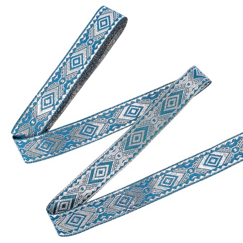 MAYJOYDIY 7,7 Meter blaues ethnisches Jacquard-Band, metallisch, silberfarben, Boho-bestickt, gewebter Stoff, 1,9 cm Rauten-Nähbesatz, Fransendekor, für DIY-Kleidung, Vorhang-Verzierung, Dekoration MAYJOYDIY 7,7 Meter blaues ethnisches Jacquard-Band, metallisch, silberfarben, Boho-bestickt, gewebter Stoff, 1,9 cm Rauten-Nähbesatz, Fransendekor, für DIY-Kleidung, Vorhang-Verzierung, Dekoration von MAYJOYDIY
