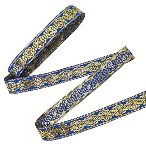 MAYJOYDIY 7,7 Meter blaues ethnisches Jacquard-Band, metallisches Gold, Boho-bestickt, gewebter Stoff, 1,9 cm, Vintage-Blumenmuster, Nähborte für DIY, Kleidung, Vorhang, Verzierung, Dekoration MAYJOYDIY 7,7 Meter blaues ethnisches Jacquard-Band, metallisches Gold, Boho-bestickt, gewebter Stoff, 1,9 cm, Vintage-Blumenmuster, Nähborte für DIY, Kleidung, Vorhang, Verzierung, Dekoration von MAYJOYDIY