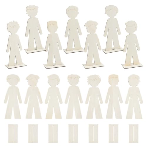 MAYJOYDIY 7 Stück Holzausschnitte für männliche Menschen, 18 x 7,1 cm, unlackiert, unlackiert, Holzfiguren, zum Bemalen von Bastelprojekten, Zuhause, Party, Büro, Schreibtisch-Dekoration von MAYJOYDIY