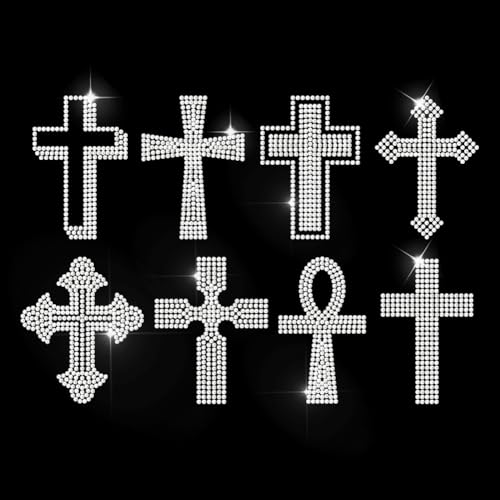 MAYJOYDIY 8 Stil Kreuze Zum Aufbügeln Auf Strass Aufkleber Jesus Faith Hotfix Transfer Sticker Kristall Religiöser Wärmetransfer Reparatur Applikation Für T Shirt Mütze Jacke Kleidersack DIY Dekor von MAYJOYDIY