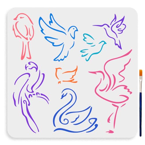 MAYJOYDIY 8 Stil Kunstvogel Schablone 30 × 30cm Fliegende Vogel Silhouetten Zeichenschablonen Mit Malpinsel Kolibri Schwan Papagei Malschablonen Für Holz Leinwand Papier Stoff Wanddekoration MAYJOYDIY 8 Stil Kunstvogel Schablone 30 × 30cm Fliegende Vogel Silhouetten Zeichenschablonen Mit Malpinsel Kolibri Schwan Papagei Malschablonen Für Holz Leinwand Papier Stoff Wanddekoration von MAYJOYDIY