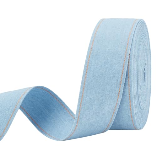 MAYJOYDIY 8 m × 40mm Jeansband Mit Stich Hellhimmelblau Breites Polyesterband Stoff Jeansschleifen Bänder Jeansband Stoff Zum Basteln Stirnband Bekleidung DIY Nähen Geschenkverpackung von MAYJOYDIY