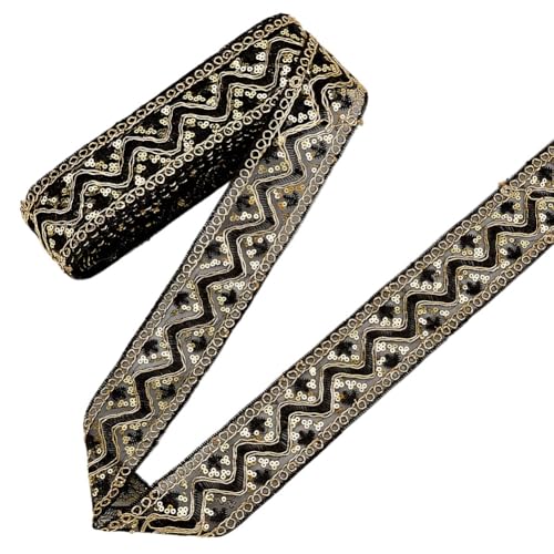 MAYJOYDIY 9,1 m schwarzes Paillettenband im Vintage-Stil, Jacquard-Band, 5,1 cm, ethnisches Polyester, metallische Glitzer-Stickerei, Pailletten, Perleneinfassung, Applikation, Band zum Nähen, Basteln MAYJOYDIY 9,1 m schwarzes Paillettenband im Vintage-Stil, Jacquard-Band, 5,1 cm, ethnisches Polyester, metallische Glitzer-Stickerei, Pailletten, Perleneinfassung, Applikation, Band zum Nähen, Basteln von MAYJOYDIY