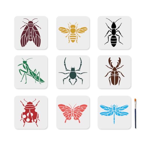 MAYJOYDIY 9 Insektenmotiv Malschablone 20 × 20cm Schmetterling Libelle Gottesanbeterin Schablone Mit Pinsel Wiederverwendbar Ameise Marienkäfer Vorlage Für Holz Wände Fenster DIY Basteln Fotoalbum MAYJOYDIY 9 Insektenmotiv Malschablone 20 × 20cm Schmetterling Libelle Gottesanbeterin Schablone Mit Pinsel Wiederverwendbar Ameise Marienkäfer Vorlage Für Holz Wände Fenster DIY Basteln Fotoalbum von MAYJOYDIY