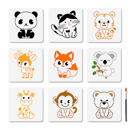 MAYJOYDIY 9 Stil Cartoon Tier Schablonen 20 × 20cm Kleine Tier Schablone Zum Basteln Süße Panda Fuchs Und Katzen Malvorlagen Mit Pinsel Für Boden Wand Fliesen Stoff Und Möbeldekoration MAYJOYDIY 9 Stil Cartoon Tier Schablonen 20 × 20cm Kleine Tier Schablone Zum Basteln Süße Panda Fuchs Und Katzen Malvorlagen Mit Pinsel Für Boden Wand Fliesen Stoff Und Möbeldekoration von MAYJOYDIY