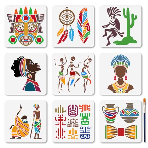 MAYJOYDIY 9 Stück Schablonenset Mit Afrikanischen Stämmen 15 × 15cm Alte Primitive Totem Malschablonen Indigene Ethnische Vorlage DIY Bastelarbeiten Zum Malen Auf Holzmöbeln Leinwand Wanddekoration MAYJOYDIY 9 Stück Schablonenset Mit Afrikanischen Stämmen 15 × 15cm Alte Primitive Totem Malschablonen Indigene Ethnische Vorlage DIY Bastelarbeiten Zum Malen Auf Holzmöbeln Leinwand Wanddekoration von MAYJOYDIY
