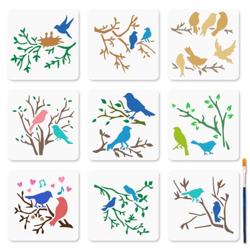 MAYJOYDIY 9 Stück Vogel Zweige Schablone Zweige Nester Schablonen Mit Pinsel 15 × 15cm Vögel Tiere Wiederverwendbare Plastik Malvorlage Zum Basteln Auf Fenster Holz Wand Heimdekoration MAYJOYDIY 9 Stück Vogel Zweige Schablone Zweige Nester Schablonen Mit Pinsel 15 × 15cm Vögel Tiere Wiederverwendbare Plastik Malvorlage Zum Basteln Auf Fenster Holz Wand Heimdekoration von MAYJOYDIY