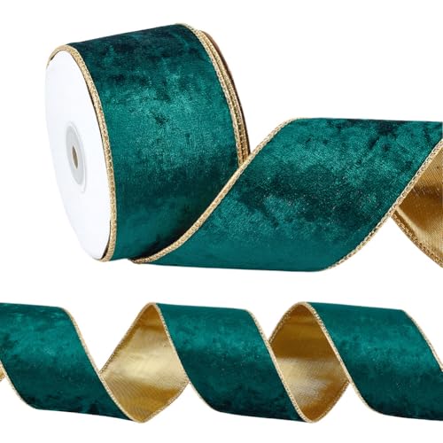 MAYJOYDIY 9.1m Grünes Samtband Mit Draht 64mm Goldene Kanten Smaragdgrünes Pannesamt Weihnachtsband Zum Verpacken von Geschenken Für Hochzeit Feiertagsdekoration Kunsthandwerk Girlande Schleife Dekor MAYJOYDIY 9.1m Grünes Samtband Mit Draht 64mm Goldene Kanten Smaragdgrünes Pannesamt Weihnachtsband Zum Verpacken von Geschenken Für Hochzeit Feiertagsdekoration Kunsthandwerk Girlande Schleife Dekor von MAYJOYDIY