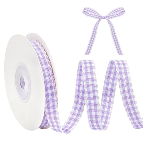 MAYJOYDIY 9.1m Lila Kariertes Gingham Band 10mm Kariertes Band Mit Gewelltem Rand Gewebte Polyester Karokante Für Haarschmuck Blumen Geschenkverpackungen Blumensträuße Kleidungsdekoration von MAYJOYDIY