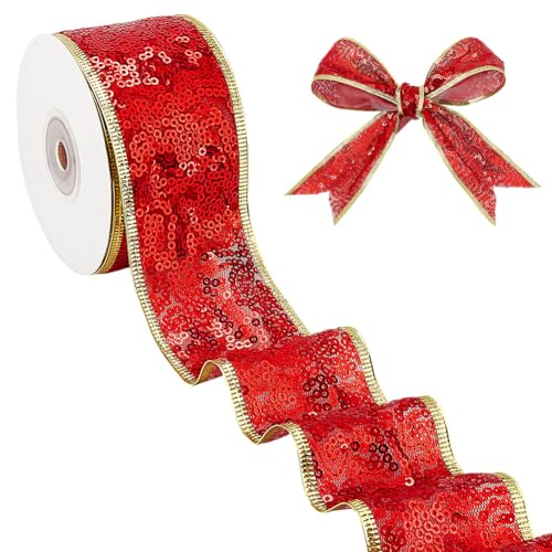 MAYJOYDIY 9.1m Rotes Pailletten Netzband 5cm Weihnachtliches Flaches Glitzerndes Polyesterband Mit Kunststoff Pailletten Zum Verpacken von Geschenken Blumenbasteln Schleifen Girlanden Weihnachtsdekor von MAYJOYDIY