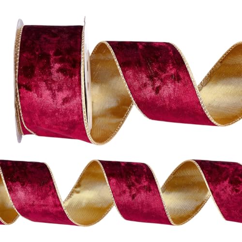 MAYJOYDIY 9.1m Rotes Samtband Mit Draht 64mm Goldene Kanten Weinrotes Pannesamt Weihnachtsband Zum Verpacken von Geschenken Für Hochzeit Feiertagsdekoration Kunsthandwerk Girlande Schleife Dekor MAYJOYDIY 9.1m Rotes Samtband Mit Draht 64mm Goldene Kanten Weinrotes Pannesamt Weihnachtsband Zum Verpacken von Geschenken Für Hochzeit Feiertagsdekoration Kunsthandwerk Girlande Schleife Dekor von MAYJOYDIY
