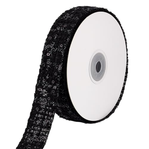 MAYJOYDIY 9.1m Schwarze Pailletten Gimpenborte Spitzenband 25mm Dekorative Gewebte Gimpenfransen Mit Pailletten Verzierte Gewebte Bänder Für Kleider Geschenkverpackungen Haarschmuck Partydekoration von MAYJOYDIY