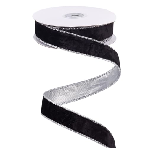 MAYJOYDIY 9.1m Schwarzes Und Silbernes Samtband Mit Draht 25mm Breit Einseitiges Dekoratives Samtband Mit Silberner Rückseite Für Weihnachtsbaum Girlande Kranz Partydekoration Geschenkverpackungen MAYJOYDIY 9.1m Schwarzes Und Silbernes Samtband Mit Draht 25mm Breit Einseitiges Dekoratives Samtband Mit Silberner Rückseite Für Weihnachtsbaum Girlande Kranz Partydekoration Geschenkverpackungen von MAYJOYDIY