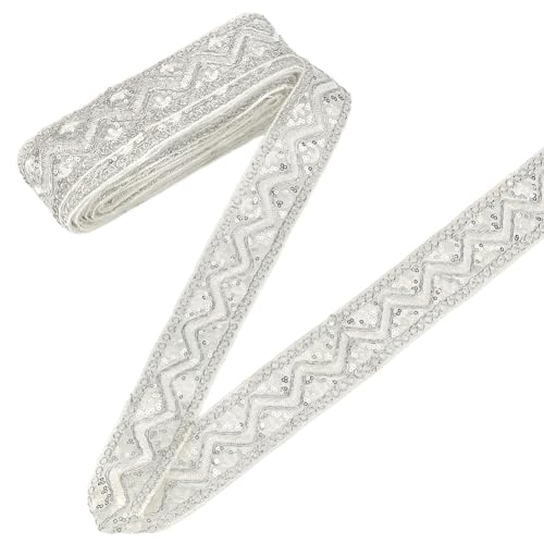 MAYJOYDIY 9.1m Silbernes Pailletten Vintage Jacquardband 5cm Ethnisches Polyester Metallischer Glitzer Stickerei Pailletten Perlenbesatz Applikationsband Zum Nähen Basteln DIY Hochzeitsdekor MAYJOYDIY 9.1m Silbernes Pailletten Vintage Jacquardband 5cm Ethnisches Polyester Metallischer Glitzer Stickerei Pailletten Perlenbesatz Applikationsband Zum Nähen Basteln DIY Hochzeitsdekor von MAYJOYDIY