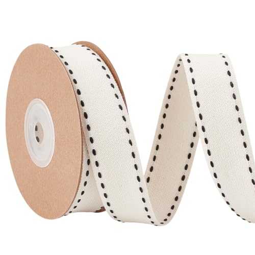 MAYJOYDIY 9m Schwarzes Baumwollband Mit Nähten 2cm Natürliche Baumwollbandrolle Mit Streifen Schwarze Streifen Baumwollband Für Heimdekoration Geschenkverpackung DIY Basteln Geburtstag Hochzeitsstrauß von MAYJOYDIY