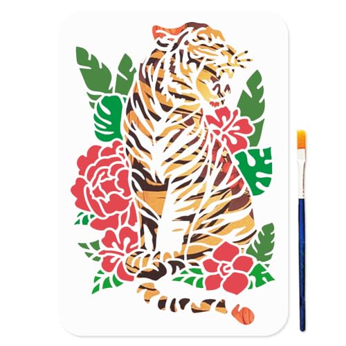 MAYJOYDIY A4 Tiger Schablone Wildtier Pflanzen Malvorlage 29.7 × 21cm Blumen Und Blatt Schablone Mit Pinsel Wiederverwendbare Tier Schablone Für Holz Stoff Wände DIY Bastelarbeiten Fotoalbum MAYJOYDIY A4 Tiger Schablone Wildtier Pflanzen Malvorlage 29.7 × 21cm Blumen Und Blatt Schablone Mit Pinsel Wiederverwendbare Tier Schablone Für Holz Stoff Wände DIY Bastelarbeiten Fotoalbum von MAYJOYDIY