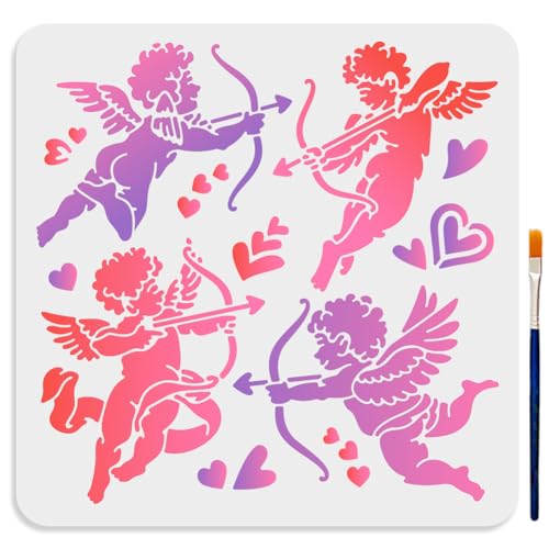 MAYJOYDIY Schablonen Amor Valentinstag & Romantische 30×30cm Mit Pinsel Liebe Herz Amor Pfeil Schablonen Zeichenvorlage für Wandmalerei, Möbelgestaltung und Geschenkideen von MAYJOYDIY