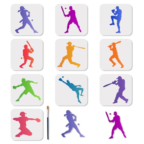 MAYJOYDIY Baseball-Schablonen-Set, wiederverwendbare Sportball-Schablonen zum Malen, 15 x 15 cm, Spieler-Action-Zeichen-Vorlagen mit Pinsel für Hemd, Holz, Wandkarten, Heimdekoration, 10 Stück MAYJOYDIY Baseball-Schablonen-Set, wiederverwendbare Sportball-Schablonen zum Malen, 15 x 15 cm, Spieler-Action-Zeichen-Vorlagen mit Pinsel für Hemd, Holz, Wandkarten, Heimdekoration, 10 Stück von MAYJOYDIY