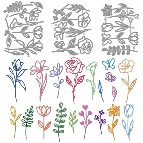 MAYJOYDIY Blumen Stanzformen Rosen Lilien Tulpen Blumen Metall Stanzform Pflanzenblätter Schmetterling Prägevorlage Schablonen Für DIY Scrapbooking Basteln Kartenherstellung Album Geschenk Dekor von MAYJOYDIY