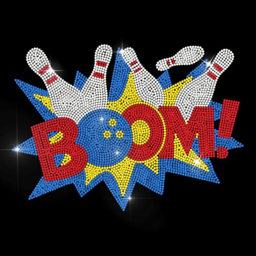 MAYJOYDIY Bowling BOOM Strass Aufbügler Zum Aufbügeln Hotfix Bowlingball Sport Thermotransfer Aufkleber Impact Ball Pins Strass Hotfix Transferaufkleber Für Hemden Taschen Hüte Jeans von MAYJOYDIY