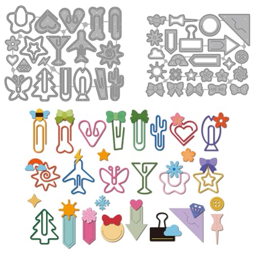 MAYJOYDIY Büroklammern Dekorative Stanzschablone Schleife Blumen Metall Stanzformen Stern Herz Knochenform Prägung Karbonstahl Schablonen Für Kartengestaltung DIY Scrapbooking Album Geschenk von MAYJOYDIY