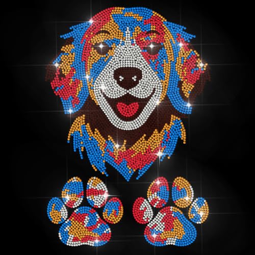 MAYJOYDIY Bunter Hundekopf Strass Aufbügler Hotfix Transfer Niedliche Haustierpfote Wärmetransfer Aufkleber Retriever Bling Applikation Für Hemden Taschen Hüte Jacken Jeans Schuhe DIY Bastelarbeiten von MAYJOYDIY