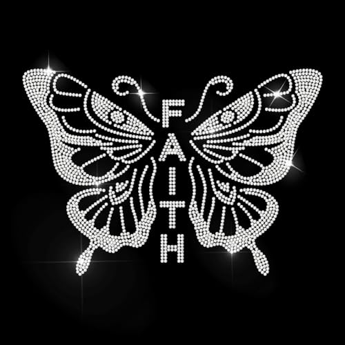 MAYJOYDIY Butterfly Faith Strass Aufkleber Zum Aufbügeln Mandala Schmetterling Hotfix Transfer Aufkleber Kristall Wärmeübertragungs Patch Für T Shirts Hüte Jacken Kleidungsstücke Taschen DIY Dekor von MAYJOYDIY