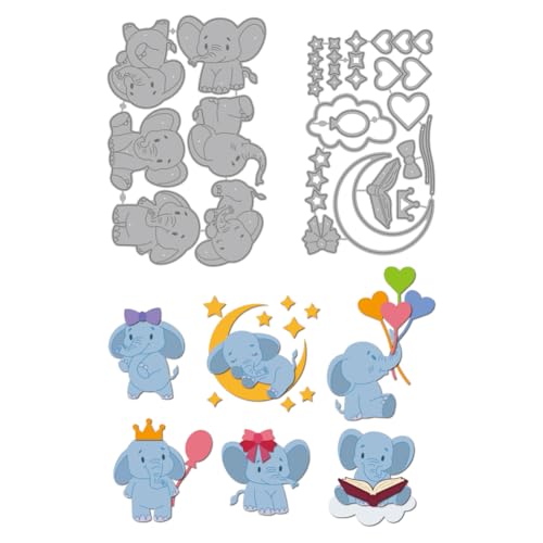 MAYJOYDIY Cartoon Elefant Metall Stanzformen Märchenbuch Stanzschablone Schlafender Mond Wolken Prägung Scrapbooking Vorlage Für DIY Scrapbooking Basteln Kartenherstellung Album Geschenkdekor von MAYJOYDIY