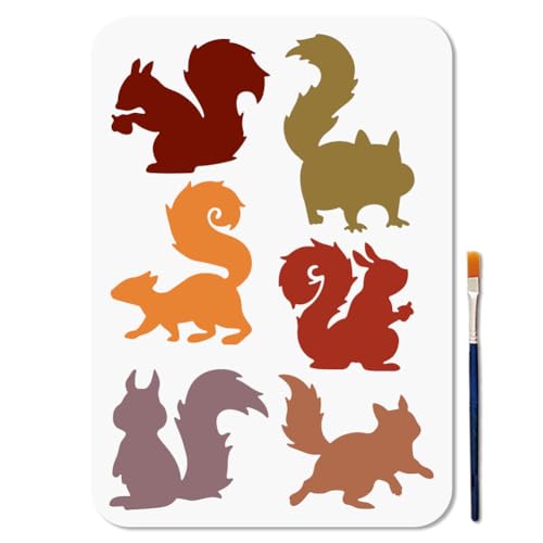 MAYJOYDIY Eichhörnchen-Schablone zum Malen, 21,1 x 29,7 cm, mehrere Eichhörnchen, Mustervorlage, wiederverwendbare Tiermotiv-Vorlage für DIY-Scrapbook, Fotoalbum, Malerei auf Holz, Wand, Möbel von MAYJOYDIY
