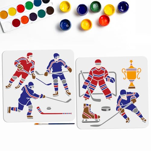 MAYJOYDIY Eishockey-Schablonen mit Malpinsel, wiederverwendbar, für Sportler, Eishockeyspieler, Malschablonen für Holz, Leinwand, Papier, Stoff, Wanddekorationen und Bastelarbeiten, 2 Stück MAYJOYDIY Eishockey-Schablonen mit Malpinsel, wiederverwendbar, für Sportler, Eishockeyspieler, Malschablonen für Holz, Leinwand, Papier, Stoff, Wanddekorationen und Bastelarbeiten, 2 Stück von MAYJOYDIY