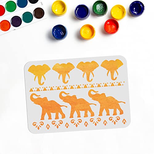 MAYJOYDIY Elefanten Malschablone 29.7x21cm Tiere Elefanten Wandschablone Afrikanischer Elefant Schablonen Vorlagen Kunststoff Schablone Für DIY Basteln Wände Möbel Geschenke Dekore von MAYJOYDIY