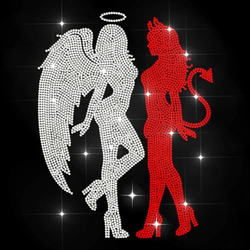 MAYJOYDIY Engel Und Dämon Strass Aufkleber Zum Aufbügeln Sexy Lady Silhouette Hotfix Transferaufkleber Modeartikel Wärmeübertragungspatch Applikation Für T Shirt Mütze Jacke Kleidersack DIY Dekor von MAYJOYDIY
