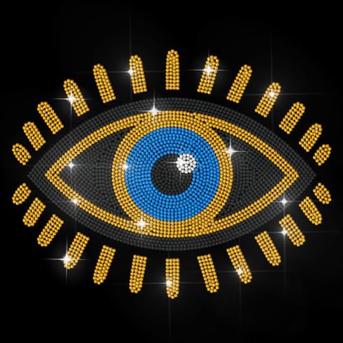 MAYJOYDIY Evil Eye Strass Transfer Hotfix Aufkleber 29.7x21cm Bling Diamant Wärmeübertragungs Design Aufkleber Applikation Patch Für T Shirt Jacke Taschen Kleidungsstücke DIY Zubehör von MAYJOYDIY