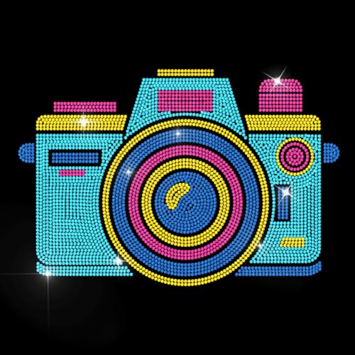 MAYJOYDIY Farbkamera Strass Aufkleber Zum Aufbügeln Regenbogen Camcorder Hotfix Transferaufkleber Modeartikel Wärmeübertragungspatch Applikation Für T Shirt Mütze Jacke Kleidersack DIY Dekor von MAYJOYDIY