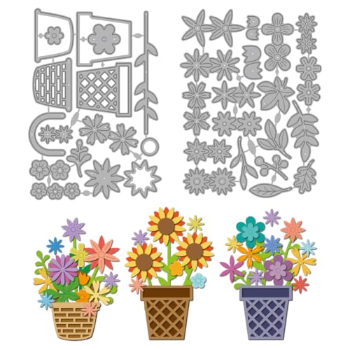 MAYJOYDIY Frühlingsblumentopf Metall Stanzformen Wildblumen Topfpflanze Stanzschablone Sonnenblume Tulpe Prägung Scrapbooking Vorlage Für DIY Scrapbooking Basteln Kartenherstellung Album Geschenkdekor von MAYJOYDIY