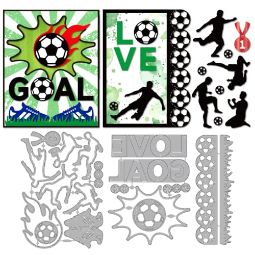 MAYJOYDIY Fußball-Fußballspieler Metall Stanzformen LOVE GOAL Medaille Stanzschablone Sport Sneaker Prägung Scrapbooking Schnittvorlage Für DIY Scrapbooking Basteln Kartenherstellung Geschenk Dekor von MAYJOYDIY
