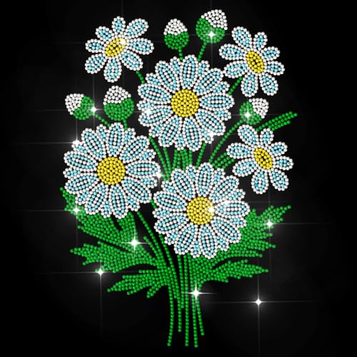 MAYJOYDIY Gänseblümchenstrauß Strass Aufkleber Zum Aufbügeln Blumenknospen Floral Hotfix Transferaufkleber Modeartikel Wärmeübertragungspatch Applikation Für T Shirt Mütze Jacke Kleidersack DIY Dekor von MAYJOYDIY