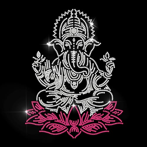 MAYJOYDIY Ganesh Elefant Strass Aufkleber Zum Aufbügeln Lotus Meditation Elefant Hotfix Transferaufkleber Modeartikel Wärmeübertragungspatch Applikation Für T Shirt Mütze Jacke Kleidersack DIY Dekor von MAYJOYDIY