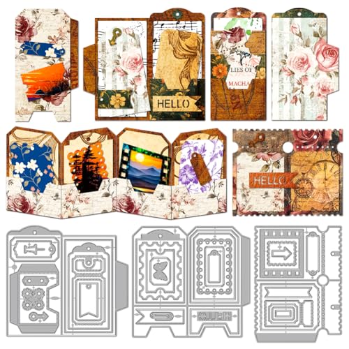 MAYJOYDIY Gefaltete Etiketten Metall Stanzformen Taschen Gefaltete Broschüren Rahmen Stanzungen Vorlage Präge Schneideschablone Für Kartenherstellung DIY Scrapbooking Basteln Papier Album Dekoration von MAYJOYDIY