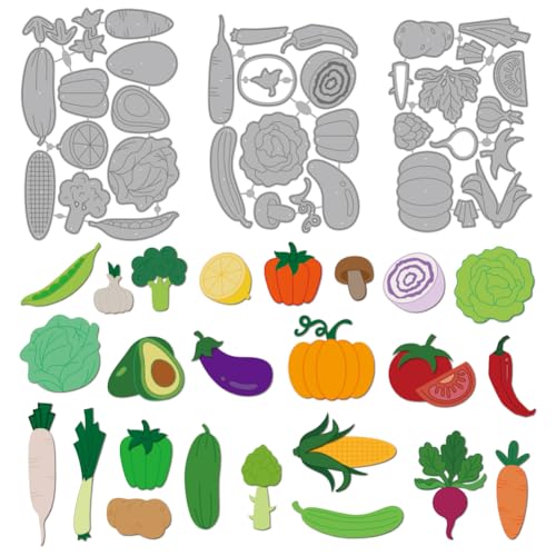 MAYJOYDIY Gemüse Obst Metall Stanzformen Küche Avocado Stanzungen Zitrone Karotte Prägevorlage Pilz Karbonstahl Schablonen Für Kartengestaltung Scrapbooking Album Handbuch Geschenkdekoration von MAYJOYDIY