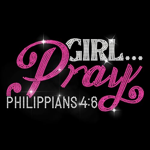 MAYJOYDIY Girl Prayer Strass Aufbügler Hotfix Transfer Inspirierende Worte Wärmetransfer Aufkleber PHILIPPER 4:8 Bling Applikation Für T Shirt Jacke Taschen Kleidungsstücke DIY Zubehör von MAYJOYDIY