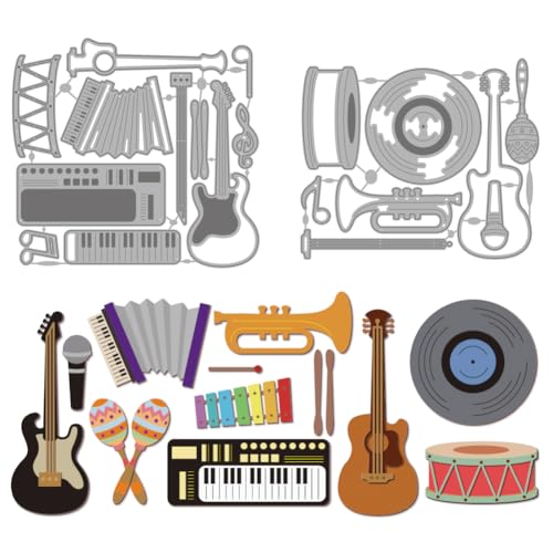 MAYJOYDIY Gitarre Musikinstrumenten Metall Stanzformen Musik Schlagzeug Elektronischem Klavier Prägeschablonen Schallplatten Karbonstahl Stanzformen Für DIY Karten Scrapbooking Fotoalben Bastel von MAYJOYDIY