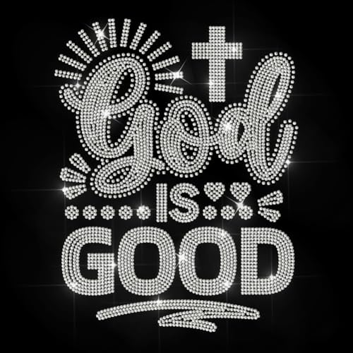 MAYJOYDIY God is Good Hotfix Strass Aufbügeln Religiöses Kreuz Hotfix Transfer Aufkleber Heilige Texte Wärmeübertragungs Patch Bling Applikation Für T Shirt Mütze Jacke Kleidersack DIY Dekoration von MAYJOYDIY